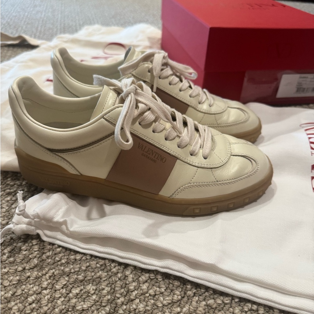 Valentino Cream and Tan Sneakers